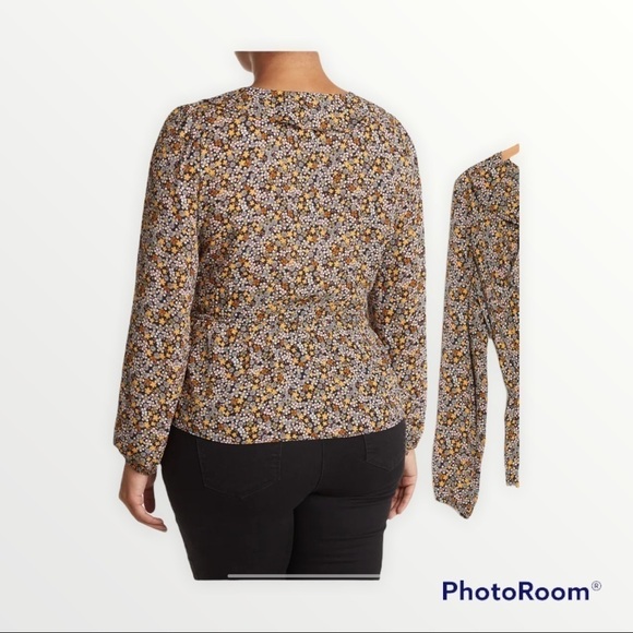 NEW MAX STUDIO Ruffle Peplum Floral Wrap Top Long Sleeves, Size Small - Picture 3 of 10